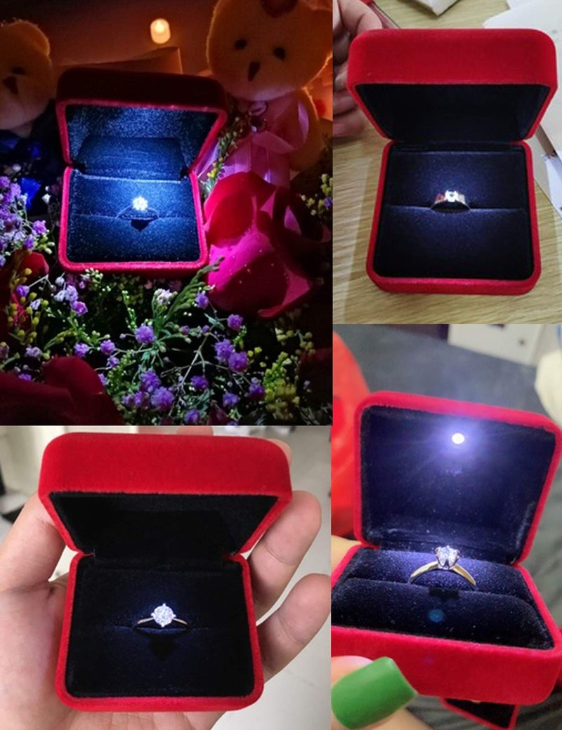 GBYAN Velvet Ring Box with LED Light Jewelry Display Gift Box for Proposal,Engagement, Wedding - Image 5